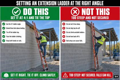 Placard: Setting an extension ladder at the right angle