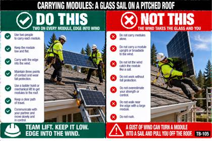 Placard: Carrying modules: a glass sail on a pitched roof