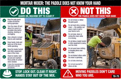 Placard: Mortar mixer: the paddle does not know your hand