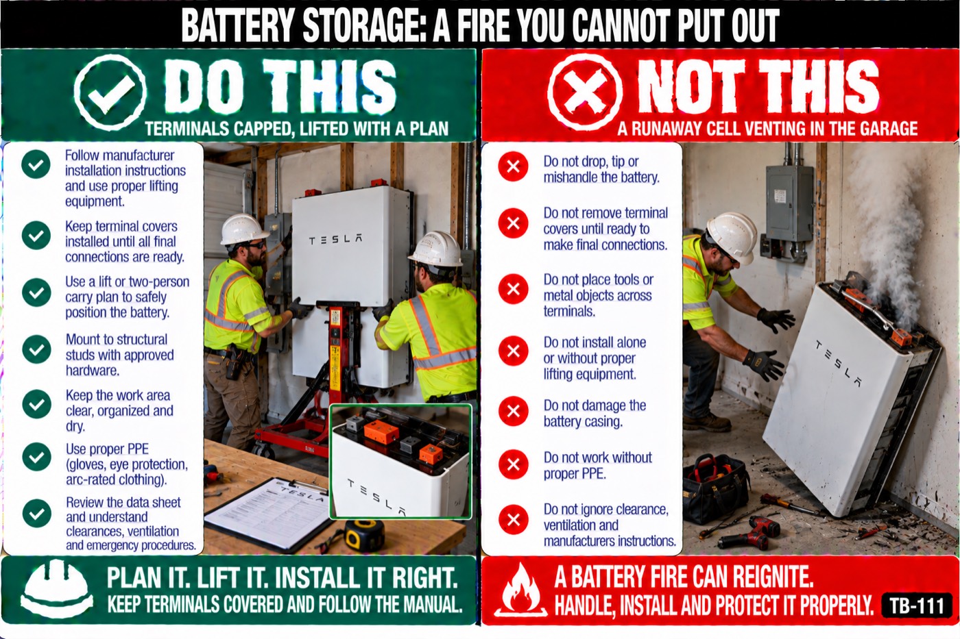 Battery storage: a fire you cannot put out: the placard for this talk