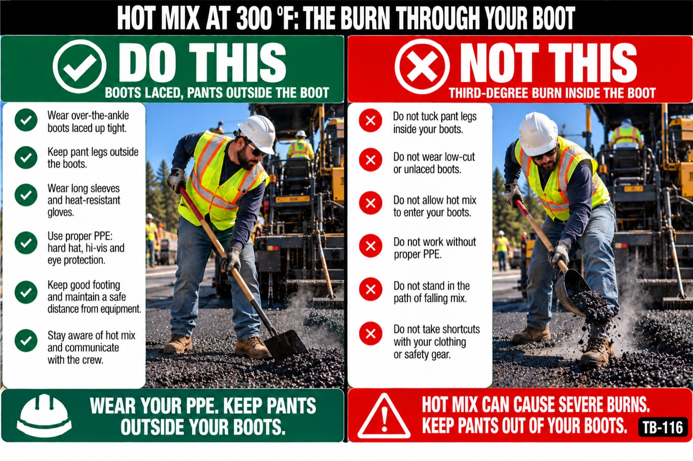 Hot mix at 300 °F: the burn through your boot: the placard for this talk