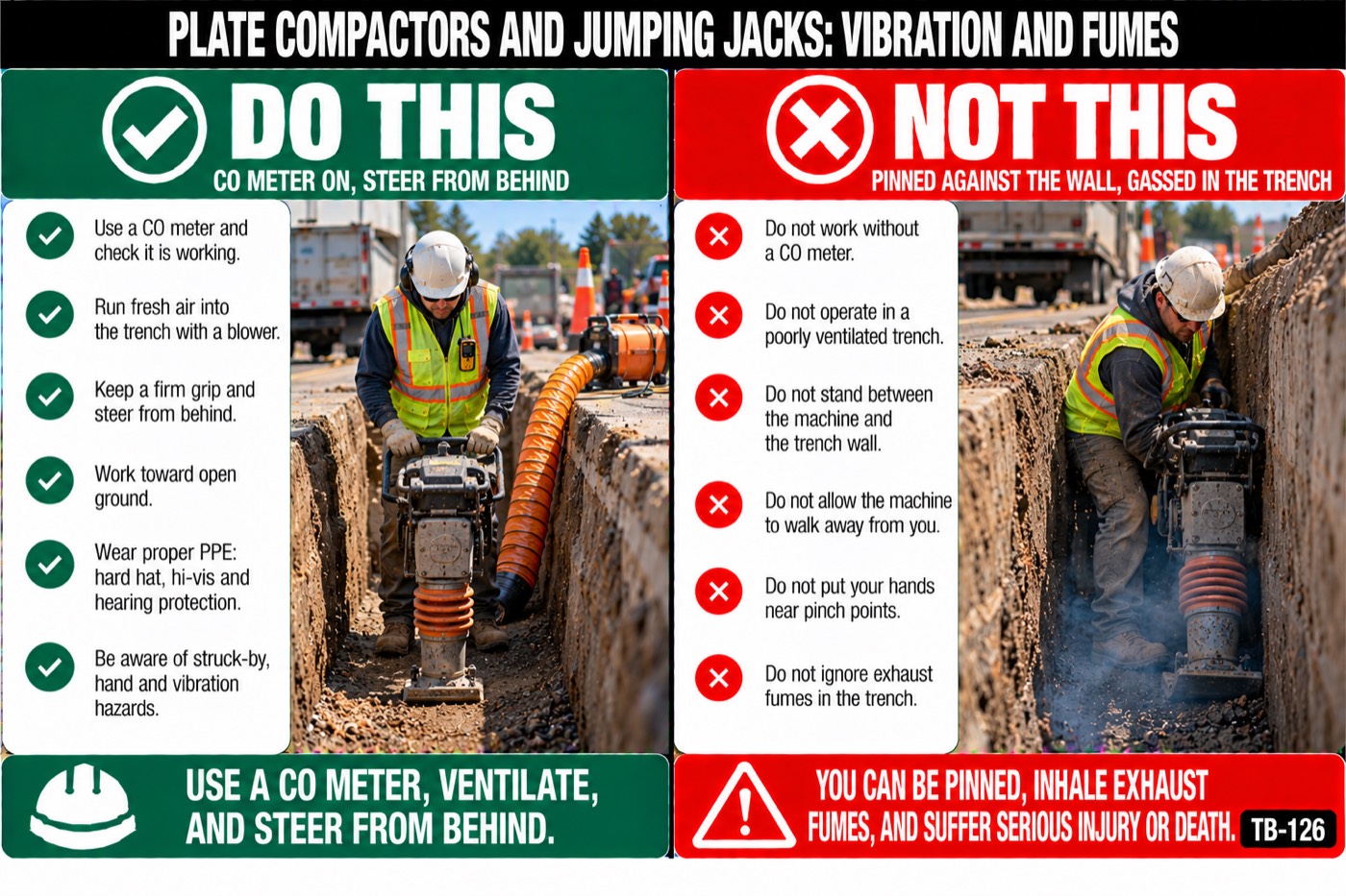 Plate compactors and jumping jacks: vibration and fumes: the placard for this talk