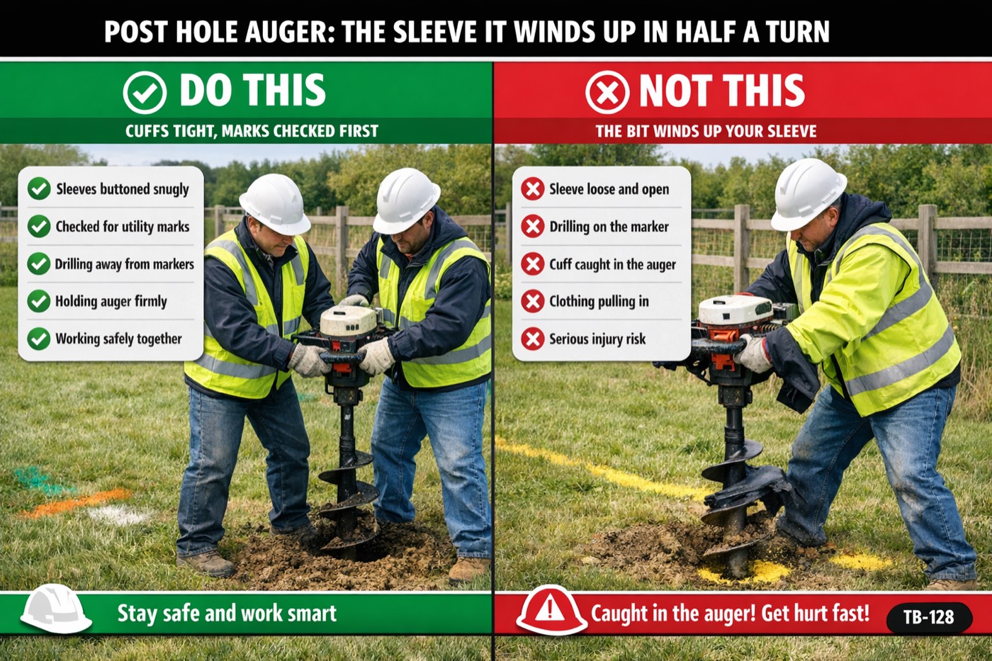 Post hole auger: the sleeve it winds up in half a turn: the placard for this talk