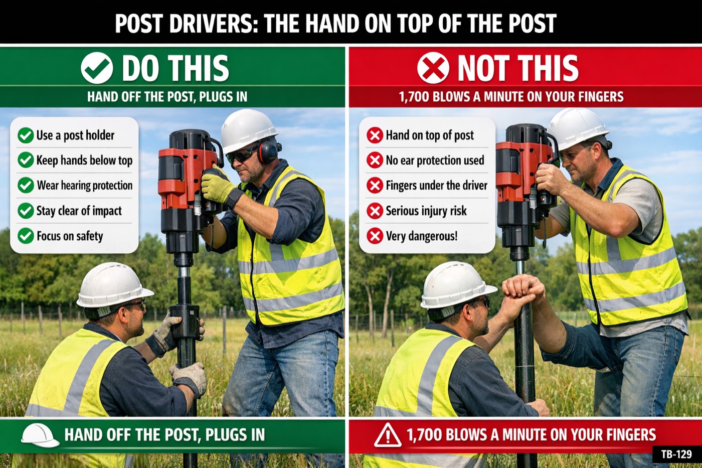 Post drivers: the hand on top of the post: the placard for this talk