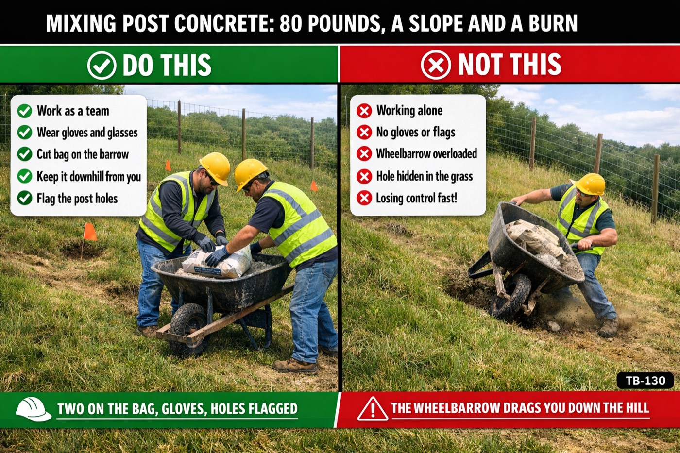 Mixing post concrete: 80 pounds, a slope and a burn: the placard for this talk