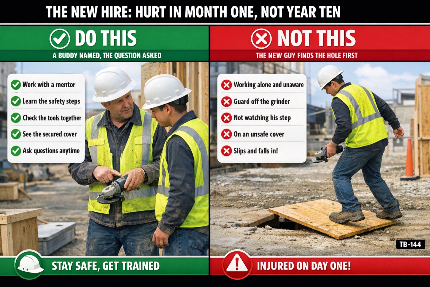 The new hire: hurt in month one, not year ten: the placard for this talk
