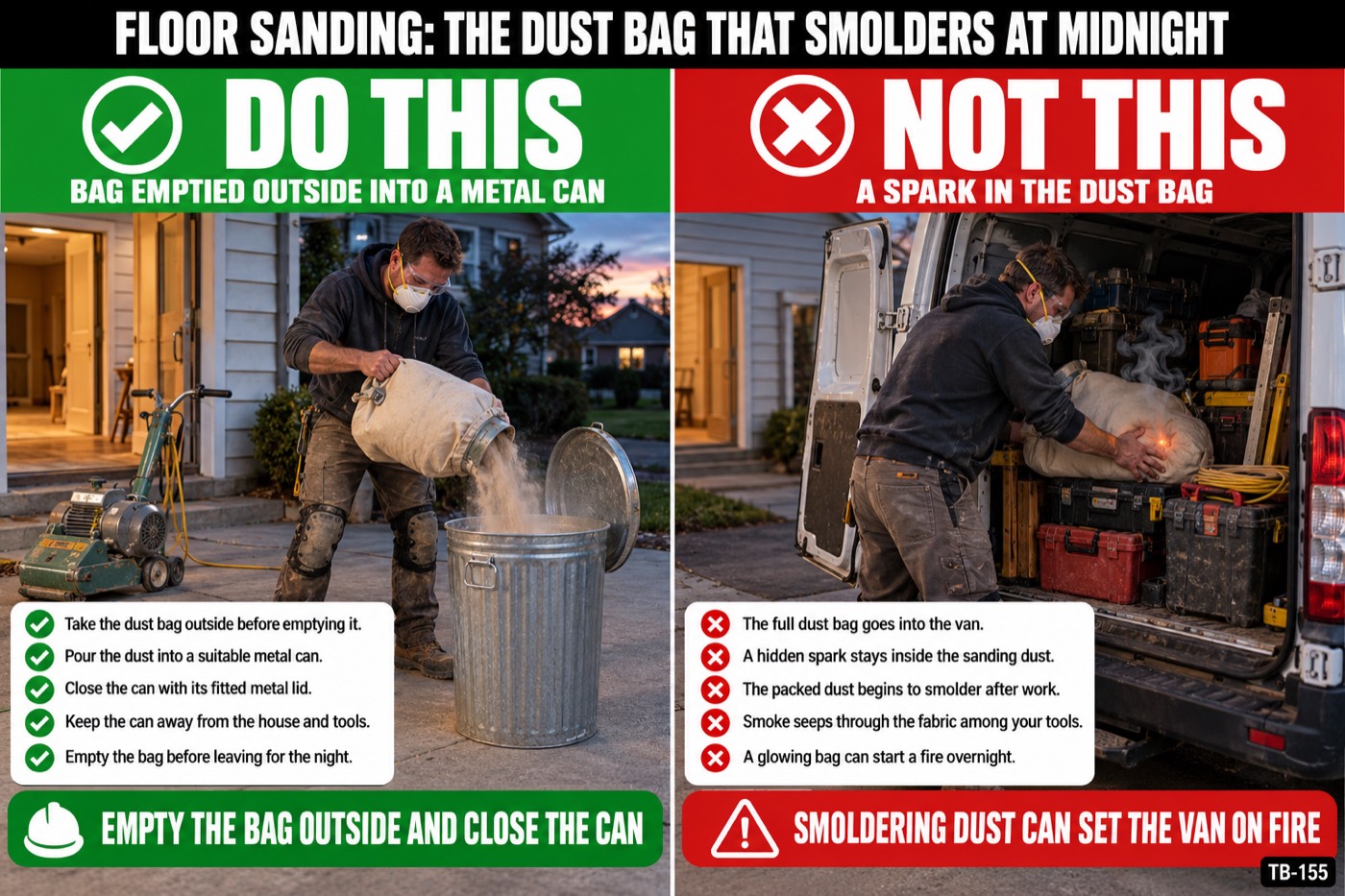 Floor sanding: the dust bag that smolders at midnight: the placard for this talk
