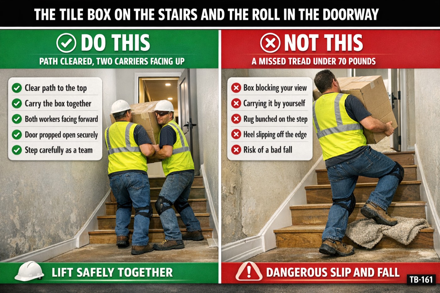The tile box on the stairs and the roll in the doorway: the placard for this talk