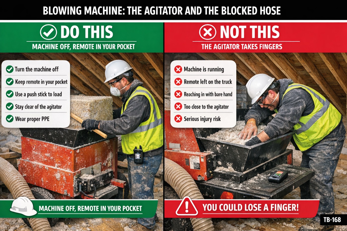 Blowing machine: the agitator and the blocked hose: the placard for this talk