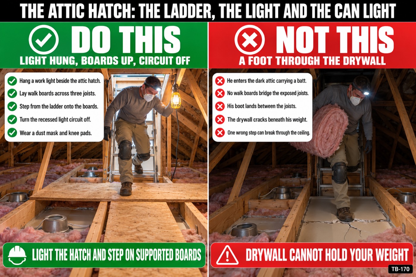 The attic hatch: the ladder, the light and the can light: the placard for this talk
