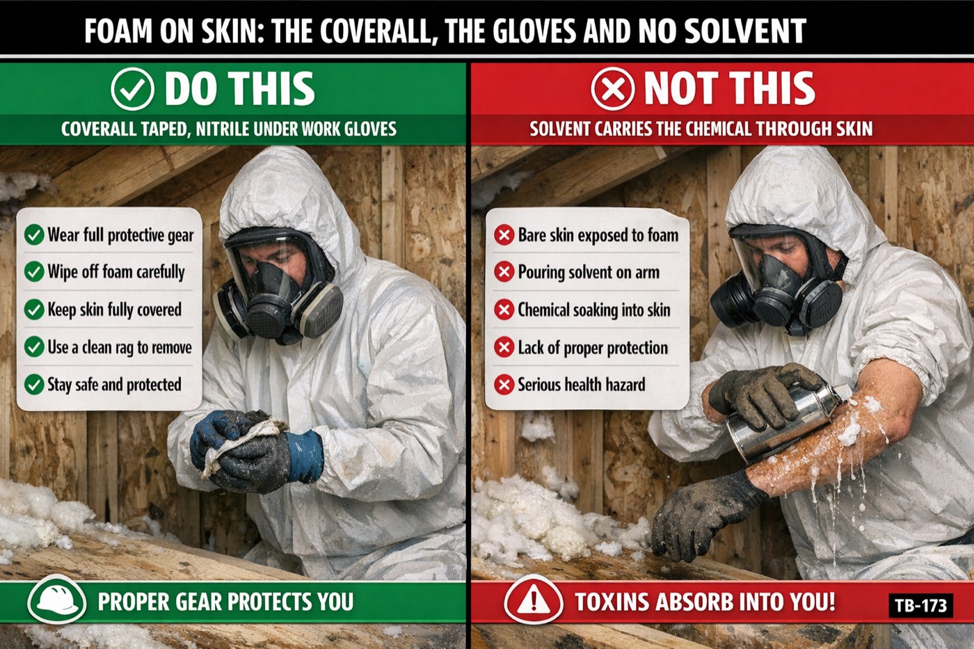 Foam on skin: the coverall, the gloves and no solvent: the placard for this talk