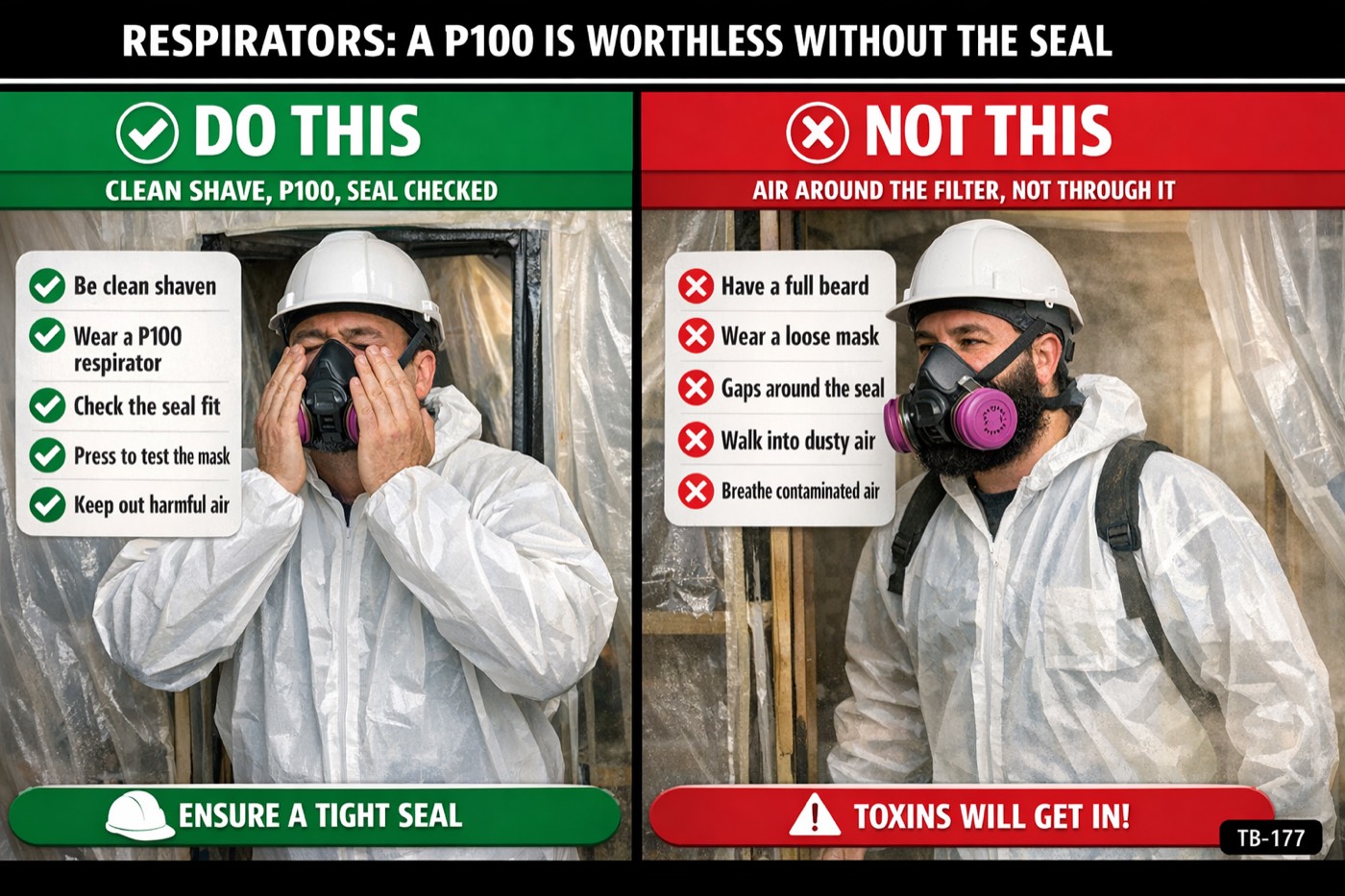 Respirators: a P100 is worthless without the seal: the placard for this talk