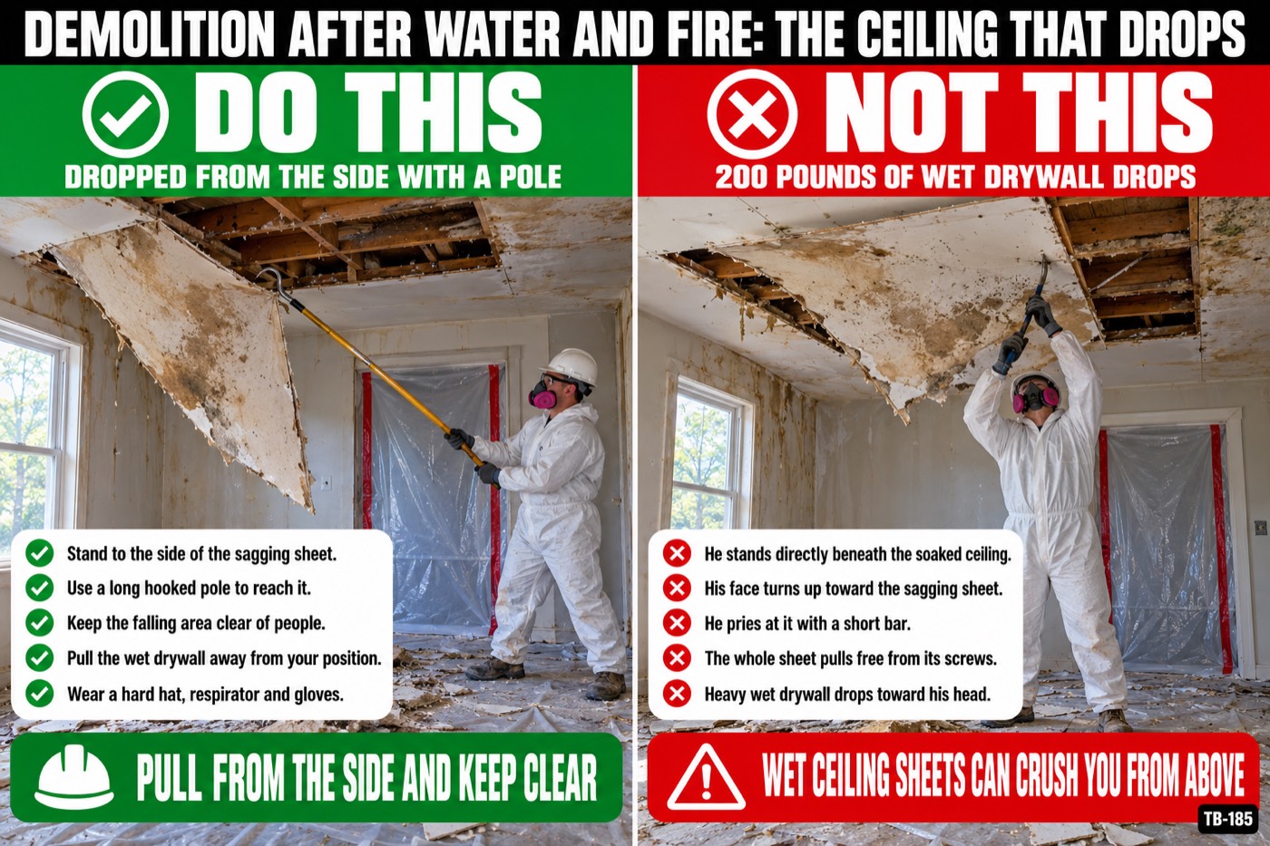 Demolition after water and fire: the ceiling that drops: the placard for this talk