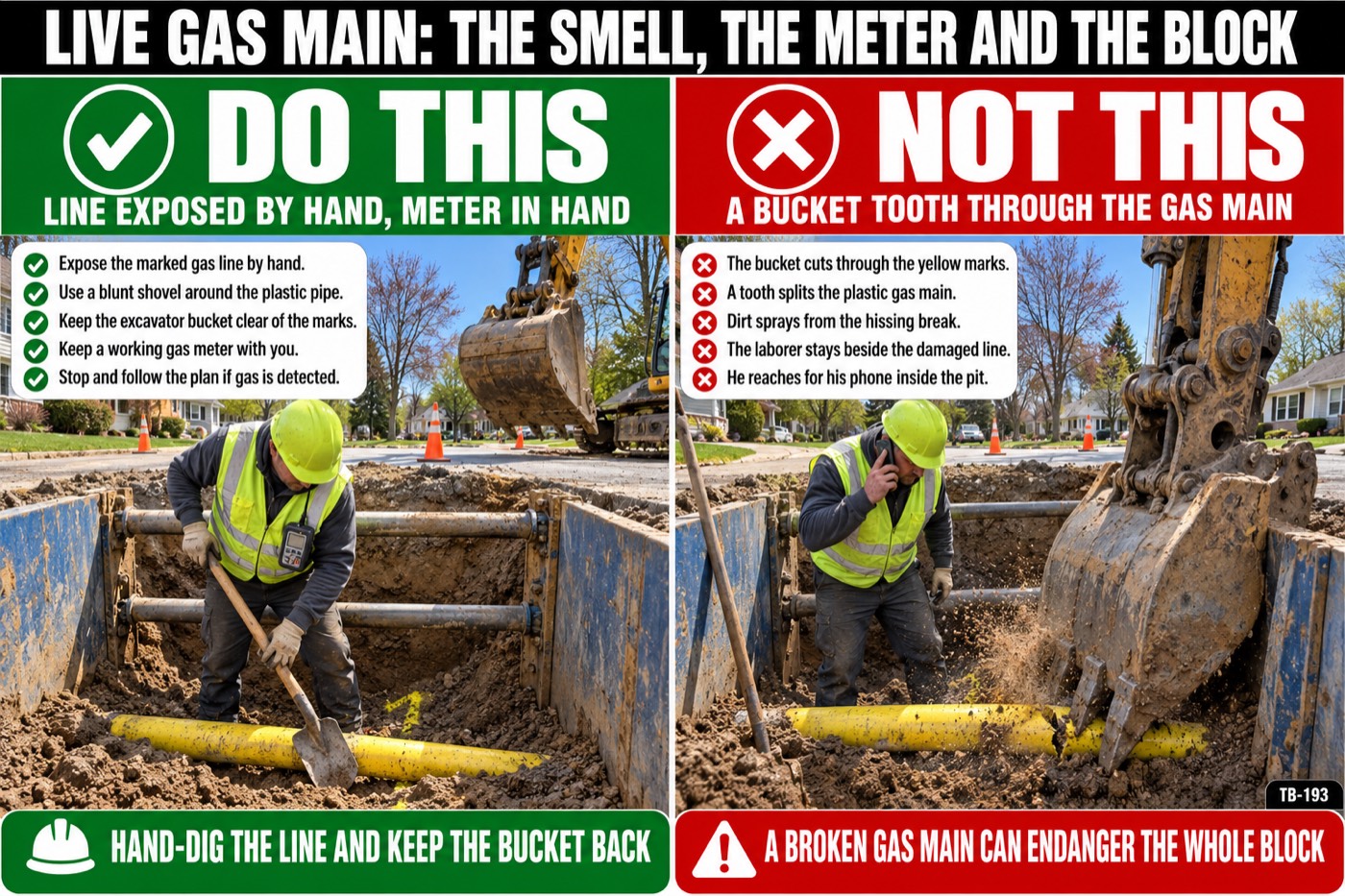 Live gas main: the smell, the meter and the block: the placard for this talk
