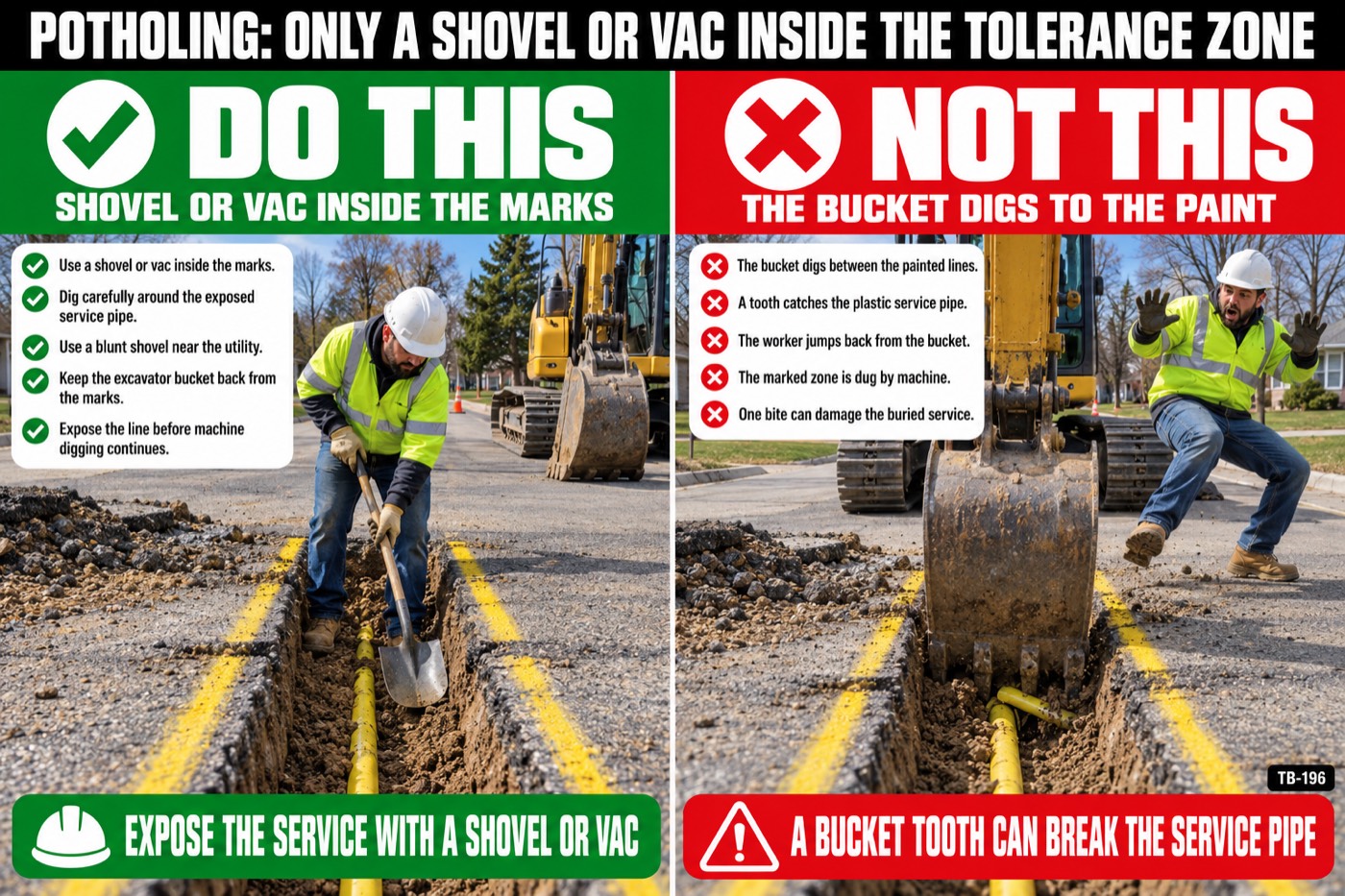 Potholing: only a shovel or vac inside the tolerance zone: the placard for this talk