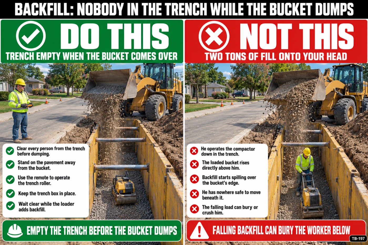 Backfill: nobody in the trench while the bucket dumps: the placard for this talk