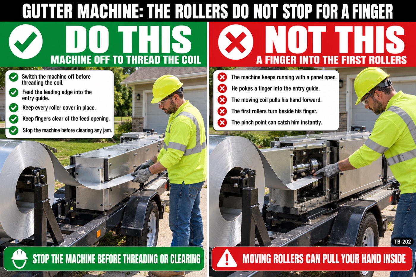 Gutter machine: the rollers do not stop for a finger: the placard for this talk