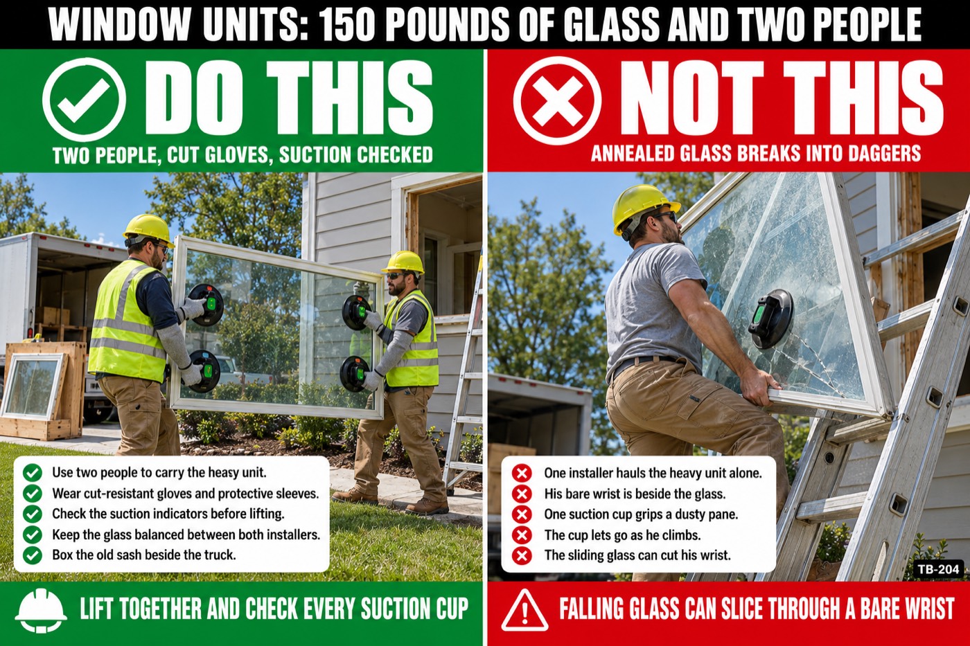 Window units: 150 pounds of glass and two people: the placard for this talk