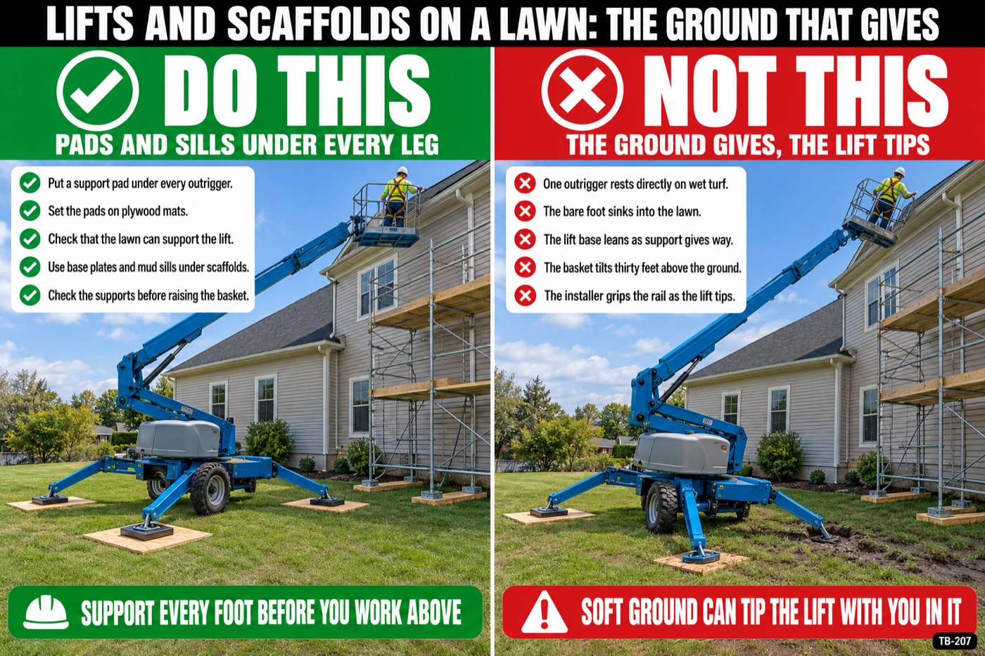 Lifts and scaffolds on a lawn: the ground that gives: the placard for this talk