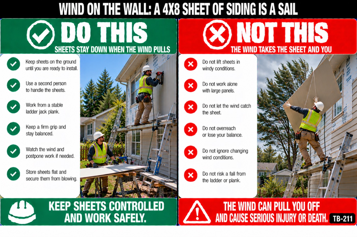 Wind on the wall: a 4x8 sheet of siding is a sail: the placard for this talk