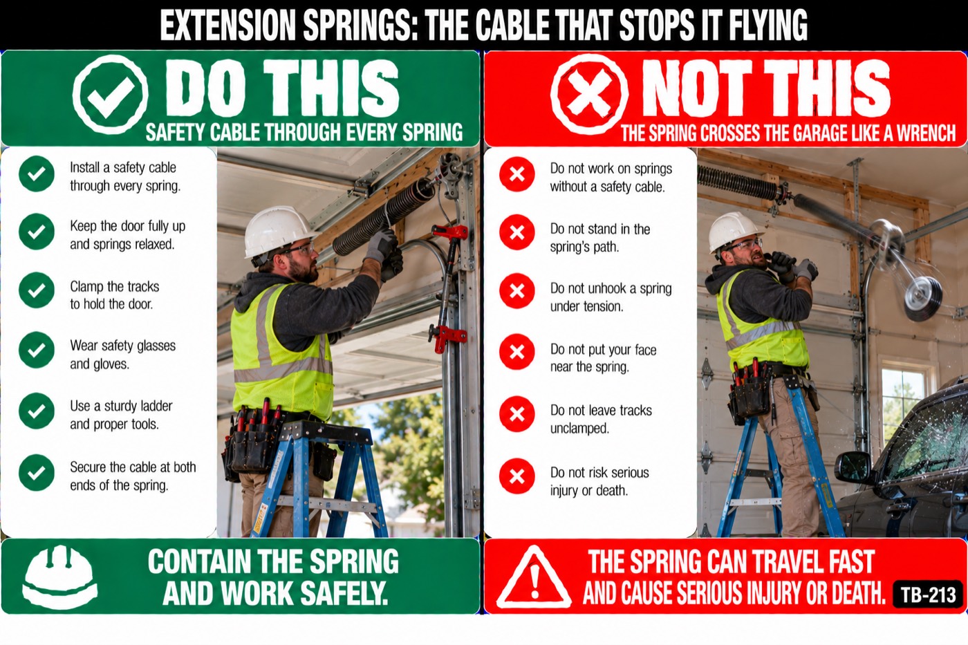 Extension springs: the cable that stops it flying: the placard for this talk