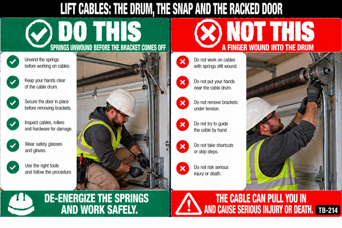 Lift cables: the drum, the snap and the racked door: the placard for this talk