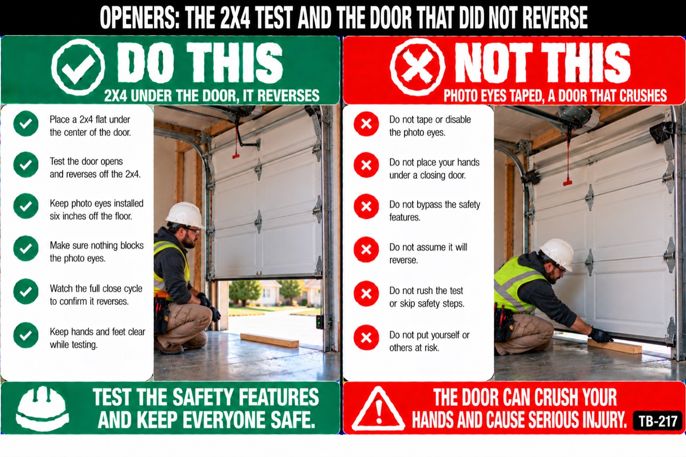 Openers: the 2x4 test and the door that did not reverse: the placard for this talk