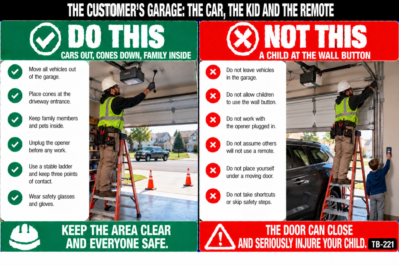The customer's garage: the car, the kid and the remote: the placard for this talk