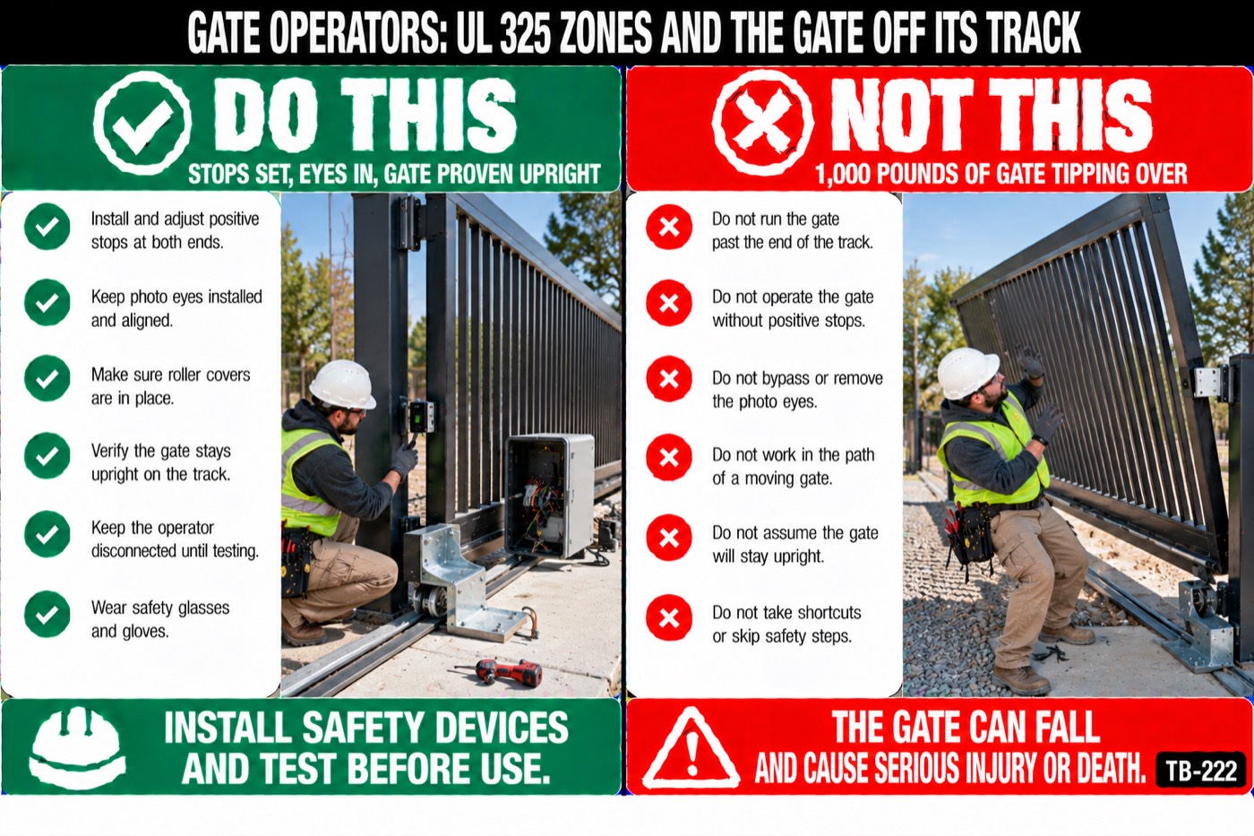 Gate operators: UL 325 zones and the gate off its track: the placard for this talk