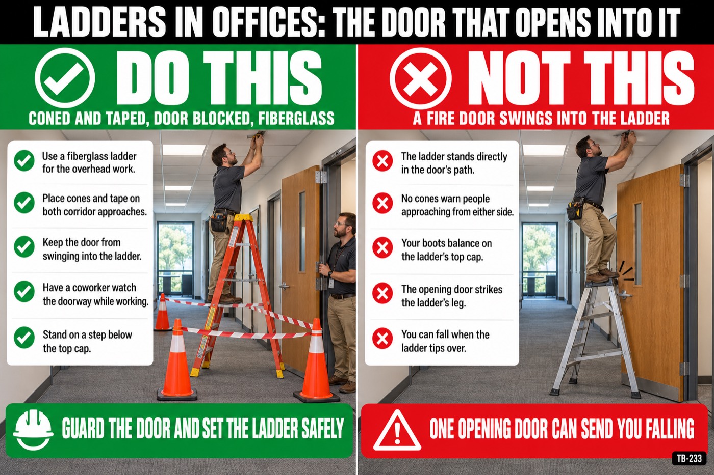 Ladders in offices: the door that opens into it: the placard for this talk