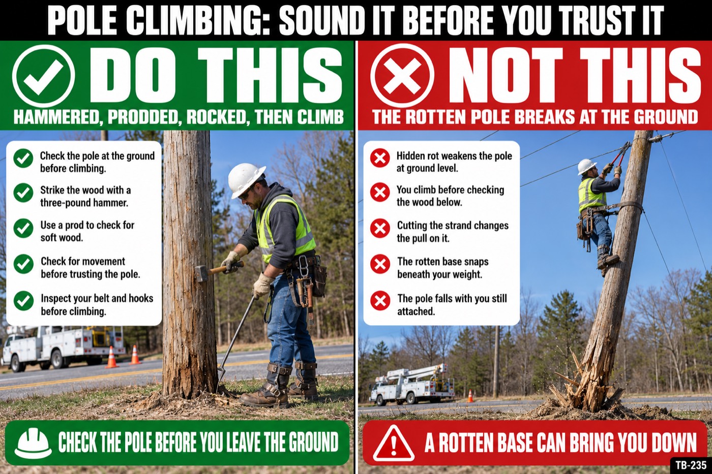 Pole climbing: sound it before you trust it: the placard for this talk