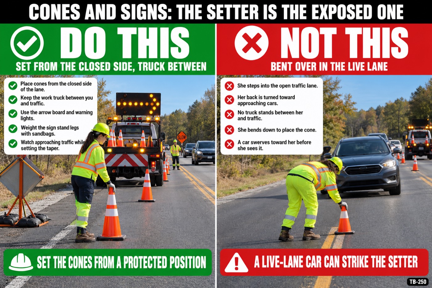 Cones and signs: the setter is the exposed one: the placard for this talk
