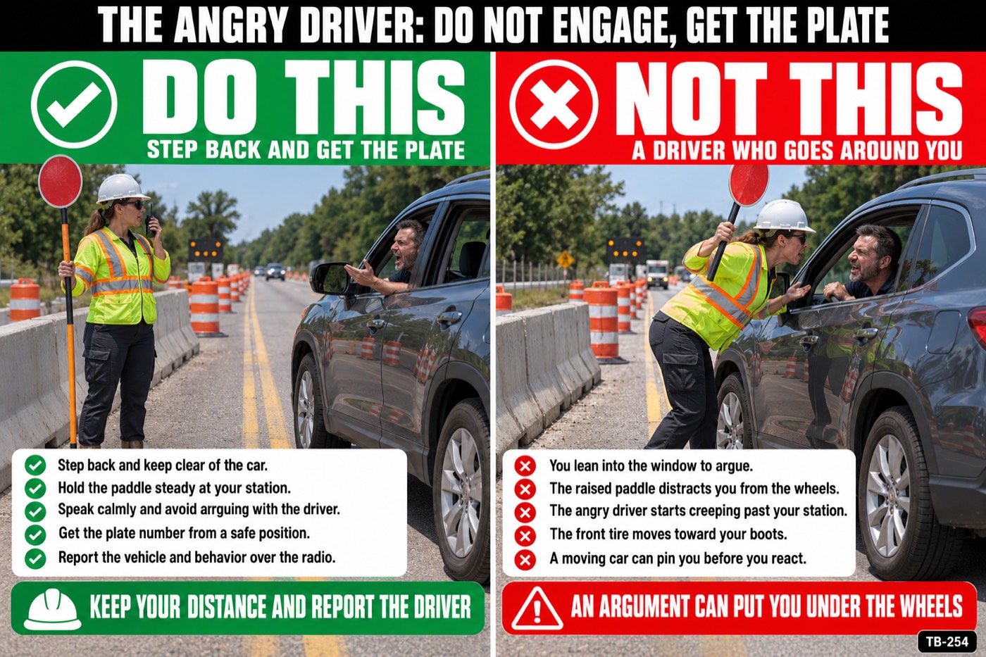 The angry driver: do not engage, get the plate: the placard for this talk