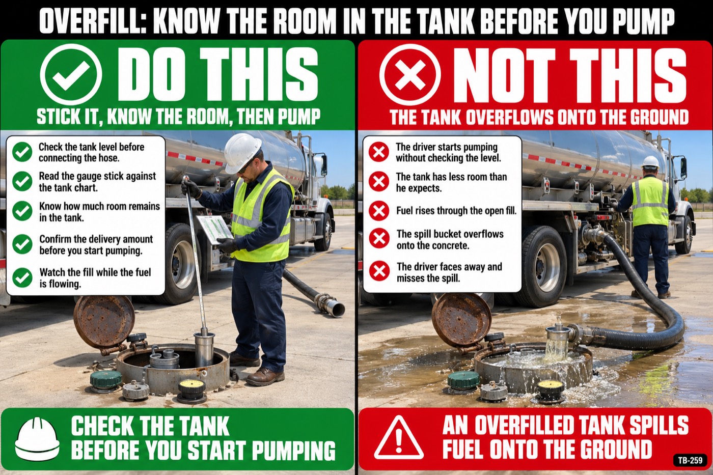 Overfill: know the room in the tank before you pump: the placard for this talk