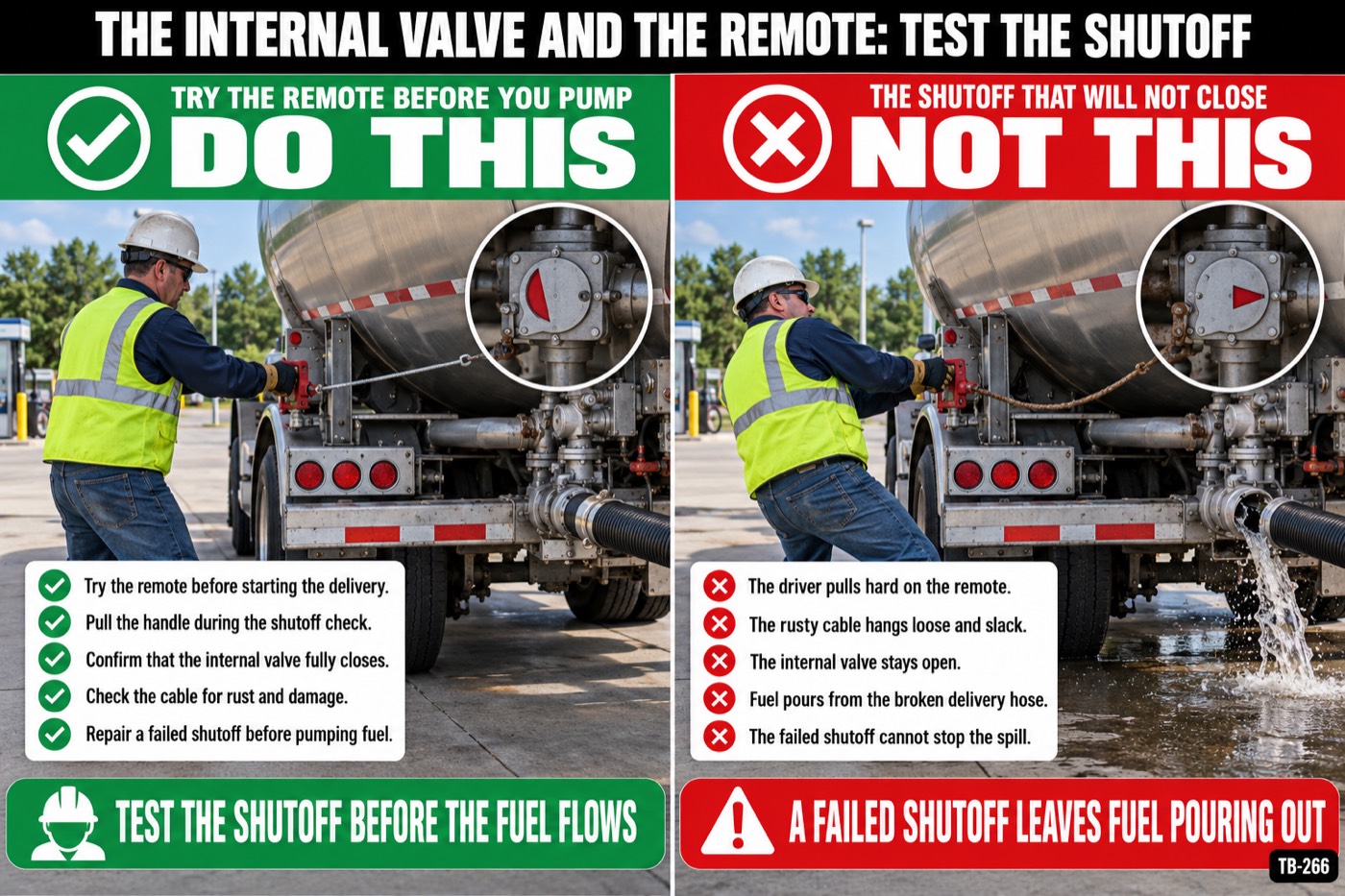 The internal valve and the remote: test the shutoff: the placard for this talk