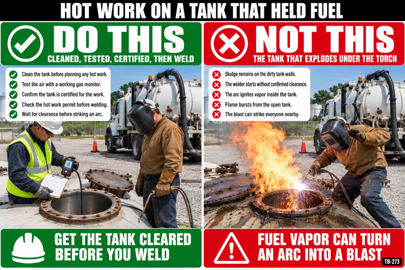 Hot work on a tank that held fuel: the placard for this talk