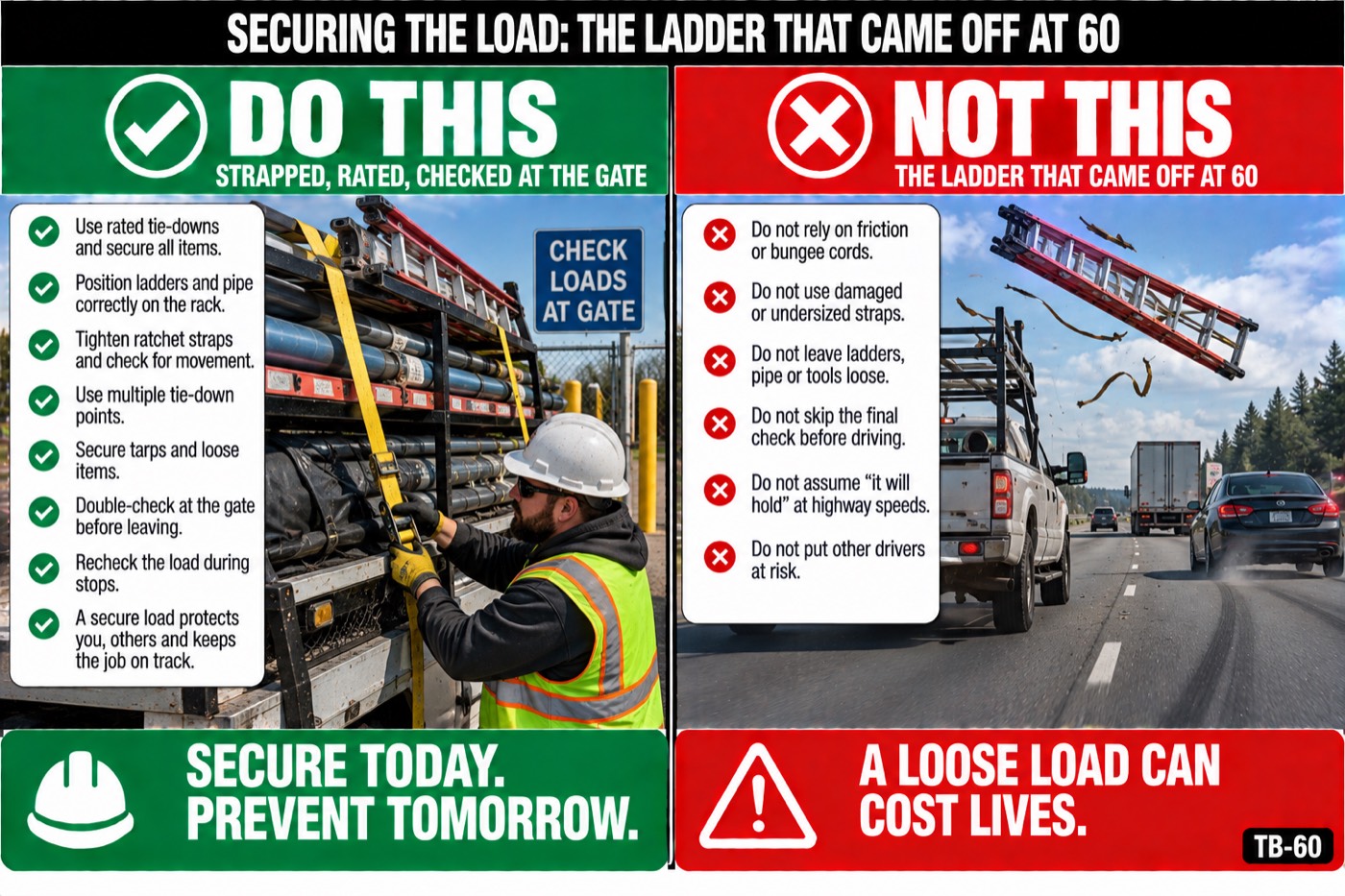 Securing the load: the ladder that came off at 60: the placard for this talk