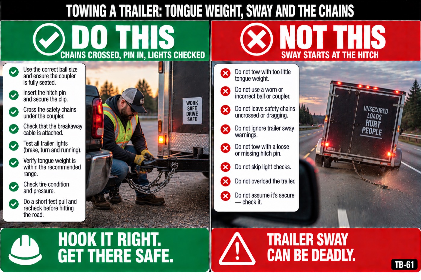 Towing a trailer: tongue weight, sway and the chains: the placard for this talk