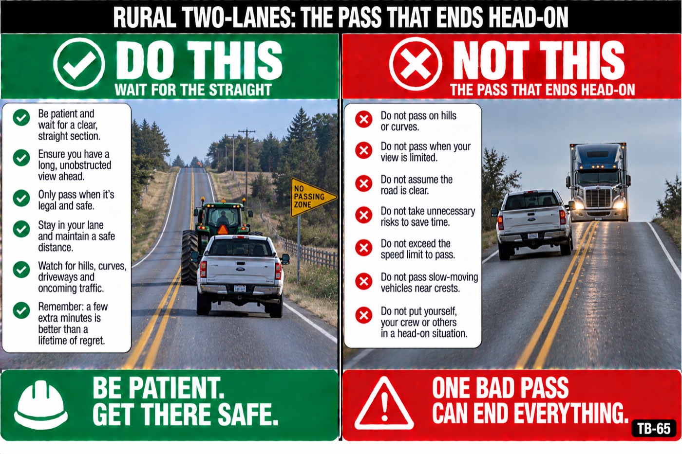 Rural two-lanes: the pass that ends head-on: the placard for this talk