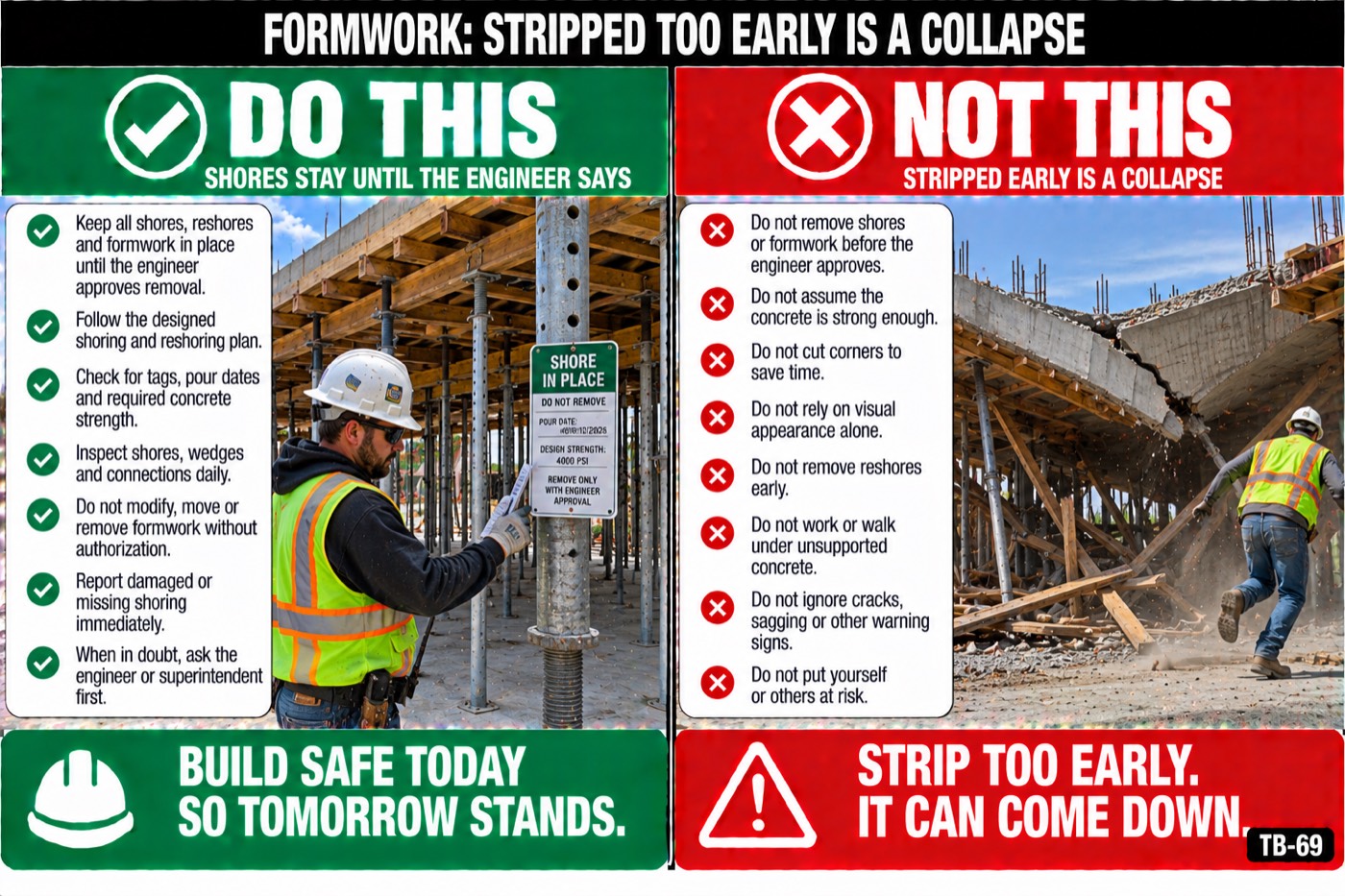 Formwork: stripped too early is a collapse: the placard for this talk