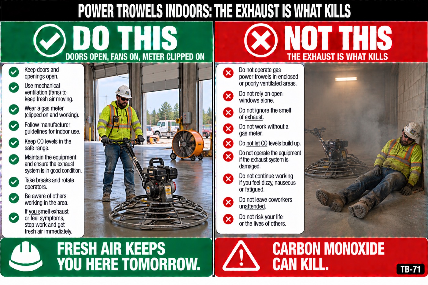 Power trowels indoors: the exhaust is what kills: the placard for this talk