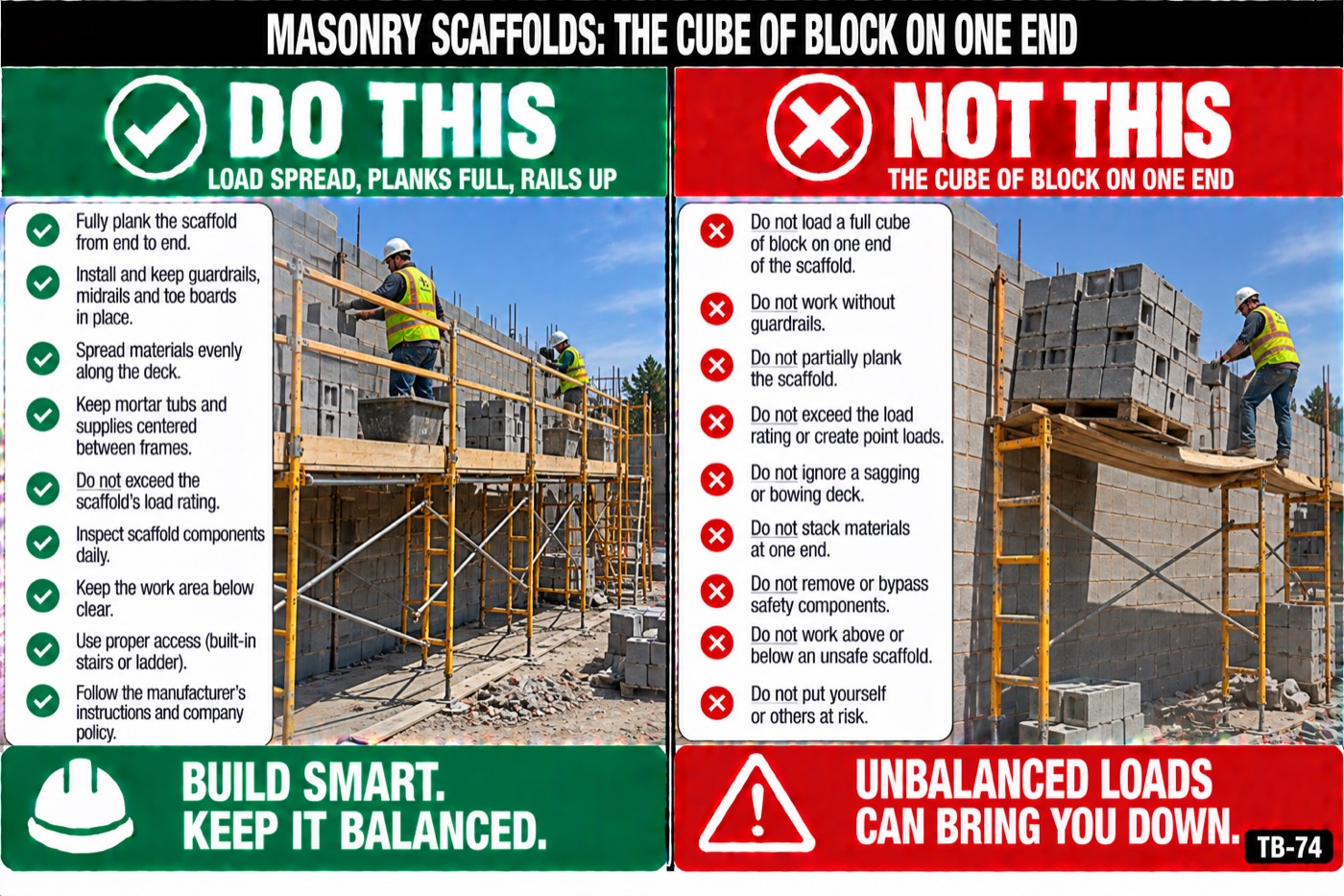 Masonry scaffolds: the cube of block on one end: the placard for this talk
