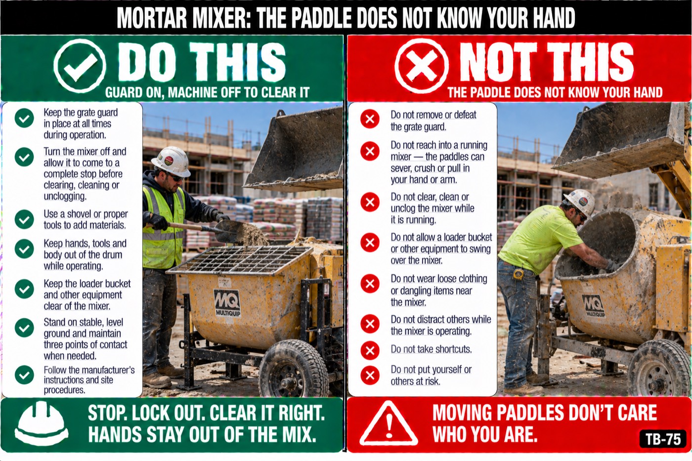 Mortar mixer: the paddle does not know your hand: the placard for this talk