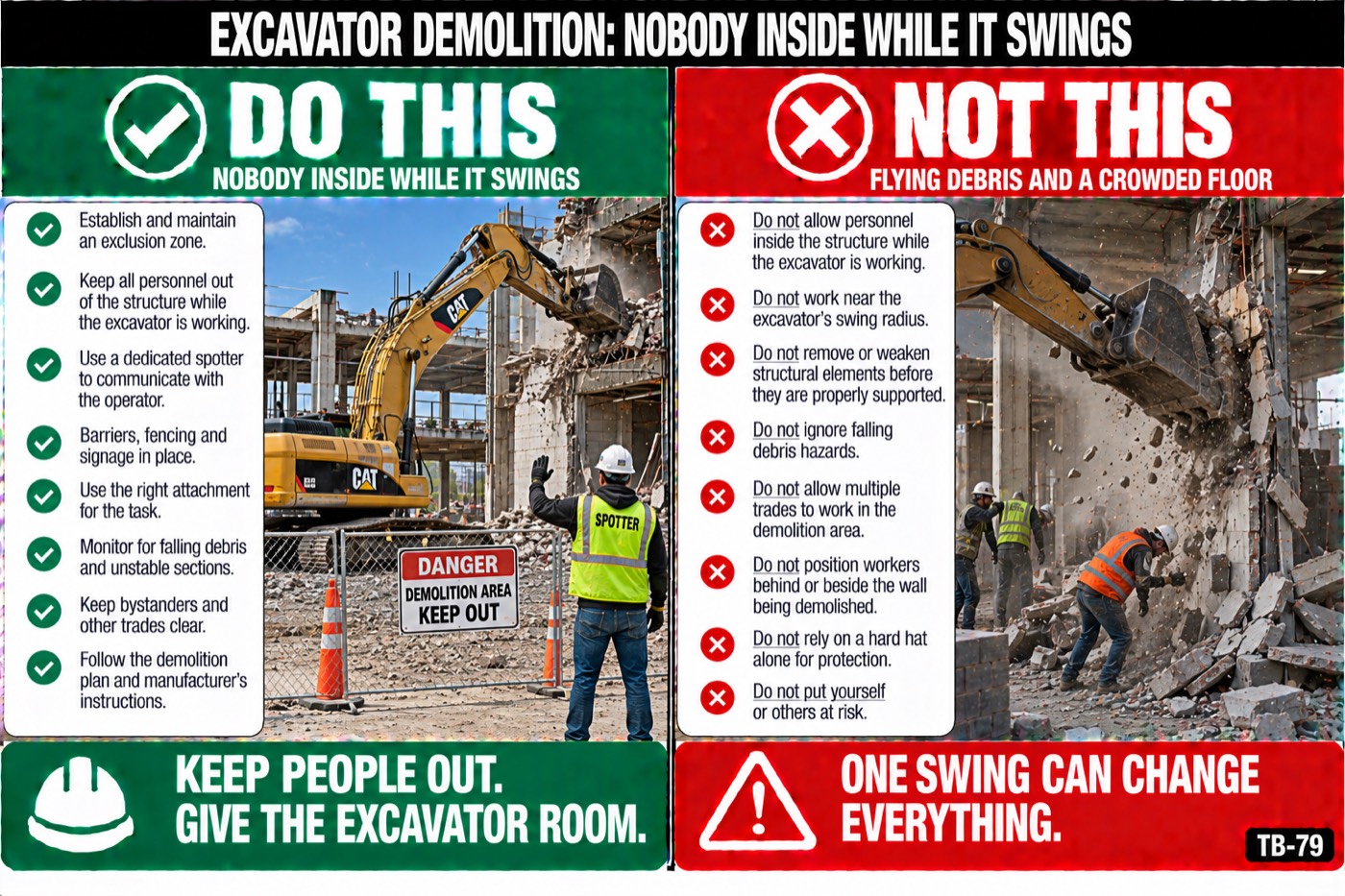 Excavator demolition: nobody inside while it swings: the placard for this talk