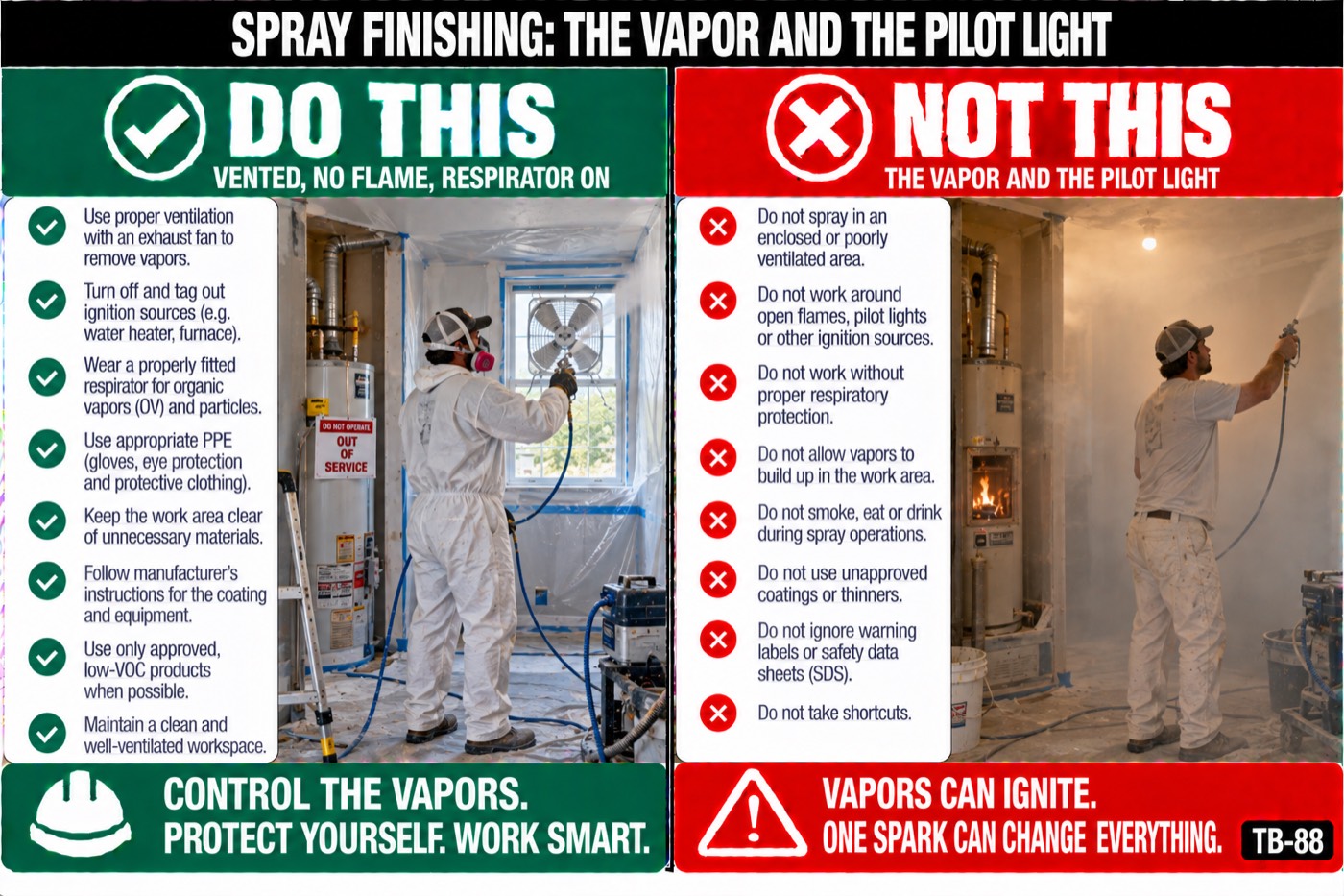 Spray finishing: the vapor and the pilot light: the placard for this talk
